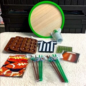 Football Party 20 Pc Set NEW Football ice Trays Coasters Straws Cups Tray & more